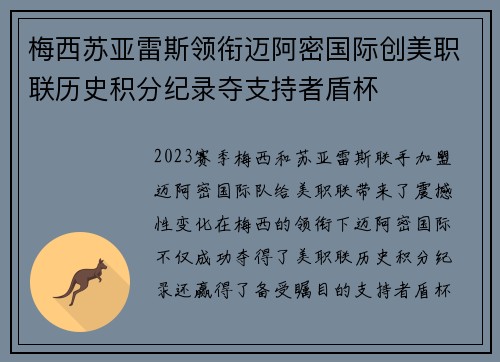 梅西苏亚雷斯领衔迈阿密国际创美职联历史积分纪录夺支持者盾杯